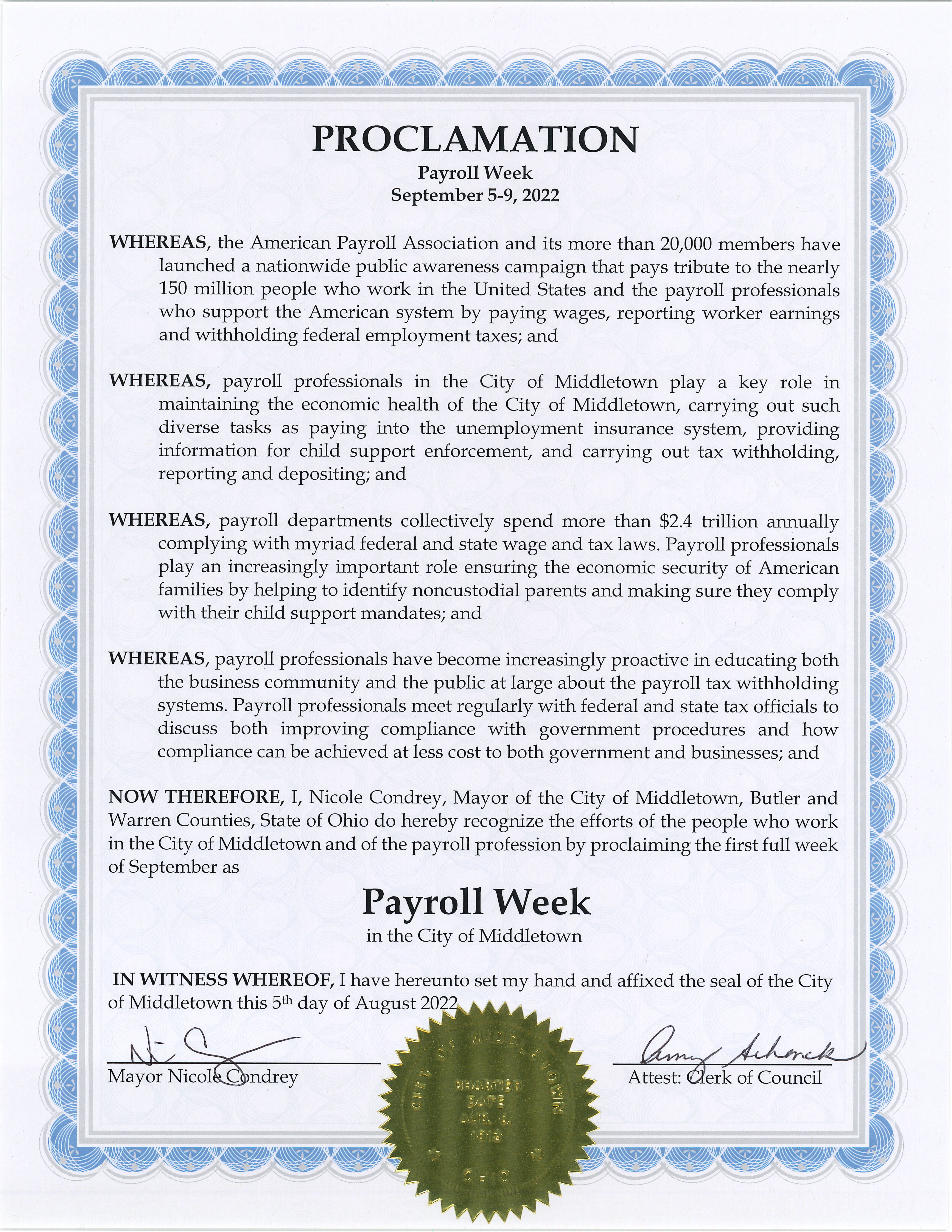 Payroll Week 2022 proclamation
